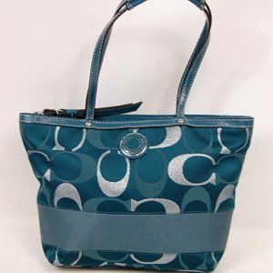 COACH TEAL AND SILVER LOGO PURSE
